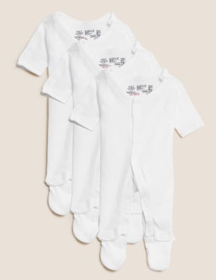 

M&S Collection Pack de 3 pijamas de bebé para bebés prematuros 100% algodón (3 lbs-4 lbs) - White, White