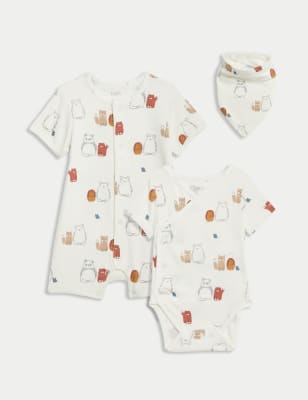 

Unisex,Boys,Girls M&S Collection 3pc Cotton Rich Bear Print Gift Set (7lbs-1 Yrs) - Ecru Mix, Ecru Mix