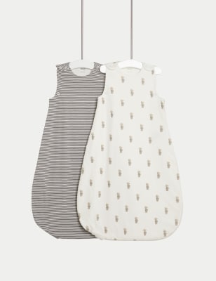 

M&S Collection 2er-Pack Schlafsäcke aus reiner Baumwolle mit Tog-Wert 0,5 (0-3 Jahre) - Grey/White, Grey/White
