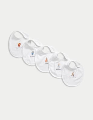 

Unisex,Boys,Girls M&S Collection 5pk Pure Cotton Peter Rabbit™ Dribble Bibs - White Mix, White Mix