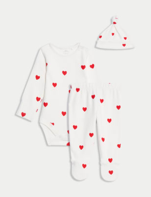 

Unisex,Boys,Girls M&S Collection 3pc Pure Cotton Heart Outfit (7lbs-12 Mths) - Red Mix, Red Mix