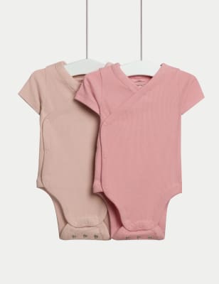 

Unisex,Boys,Girls M&S Collection 2pk Cotton Rich Ribbed Cross Over Bodysuits (0-3 Yrs) - Pink Mix, Pink Mix