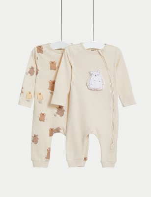 

M&S Collection 2er-Pack Schlafanzüge aus reiner Baumwolle mit Bärenmotiv (3 kg-3 J.) - Cream Mix, Cream Mix