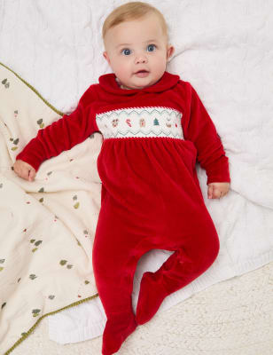 

Unisex,Boys,Girls M&S Collection Smocked Velour Christmas Sleepsuit (0-12 Mths) - Red Mix, Red Mix