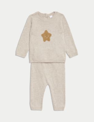 

M&S Collection Conjunto de 2 piezas de algodón de punto con diseño de estrellas (7 lbs-1 año) - Cream Mix, Cream Mix