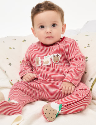 

Unisex,Boys,Girls M&S Collection Pure Cotton Striped Festive Sleepsuit (7lbs-12 Mths) - Red Mix, Red Mix