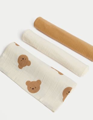 

Unisex,Boys,Girls M&S Collection 3pk Pure Cotton Bear Muslin Squares - Cream Mix, Cream Mix