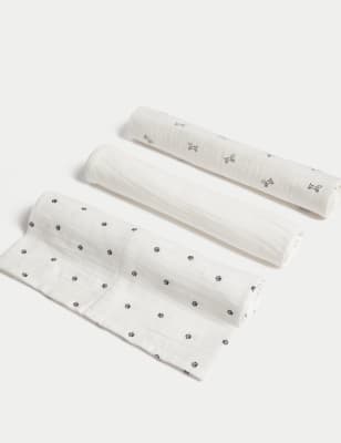 

Unisex,Boys,Girls M&S Collection 3pk Pure Cotton Dog Muslin Squares - Grey Marl, Grey Marl