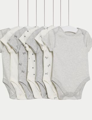 

M&S Collection Pack de 7 bodies 100% algodón con diseño de perros y de rayas (5 lbs-3 años) - Grey Marl, Grey Marl