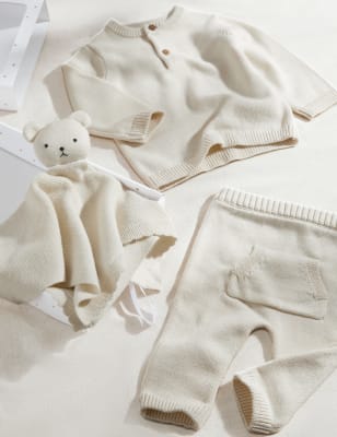

M&S Collection 3-teiliges Outfit aus reinem Baumwollstrick als Geschenkset (0-6 Monate) - Calico, Calico