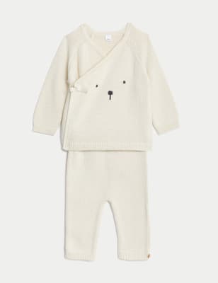 

Unisex,Boys,Girls M&S Collection 2pc Pure Cotton Knitted Bear Outfit (7lbs-1 Yrs) - White Mix, White Mix