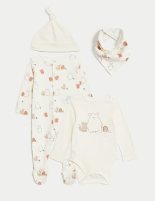 

Unisex,Boys,Girls M&S Collection 4pc Pure Cotton Animal Starter Set (7lbs-1 Yrs) - White Mix, White Mix