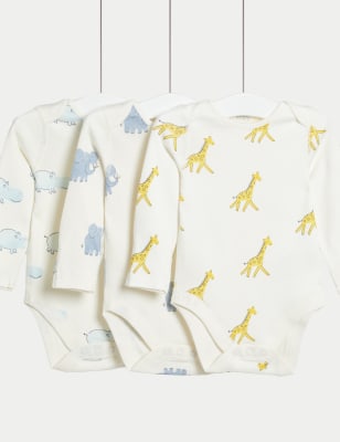 

M&S Collection 3er-Pack Bodys aus reiner Baumwolle mit Tiermuster (3 kg - 3 J.) - White Mix, White Mix