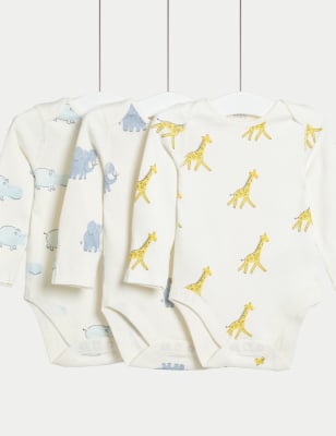 

Unisex,Boys,Girls M&S Collection 3pk Pure Cotton Animal Print Bodysuits (6½lbs-3 Yrs) - White Mix, White Mix