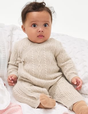 

Unisex,Boys,Girls M&S Collection Cable Knit All in One (7lbs-1 Yrs) - Cream, Cream