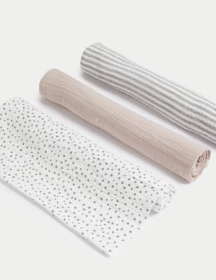 

M&S Collection Pack de 3 gasas de muselina 100% algodón con estampado - Medium Grey Mix, Medium Grey Mix