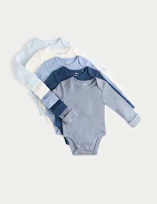 5pk Pure Cotton Plain Short Sleeve Bodysuits (0-3 Yrs) | M&S Collection | M&S