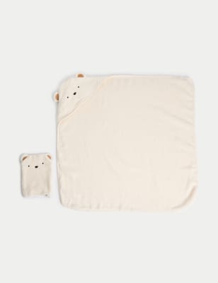 

Unisex,Boys,Girls M&S Collection Pure Cotton Animal Hooded Towel and Mitt Set - Cream Mix, Cream Mix