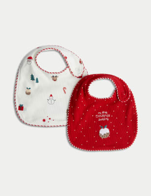 

Unisex,Boys,Girls M&S Collection 2pk Cotton Rich Christmas Dribble Bibs - Cream, Cream