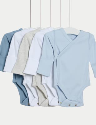 

Unisex,Boys,Girls M&S Collection 5pk Pure Cotton Crossover Bodysuits (6lbs-3 Yrs), Blue Mix
