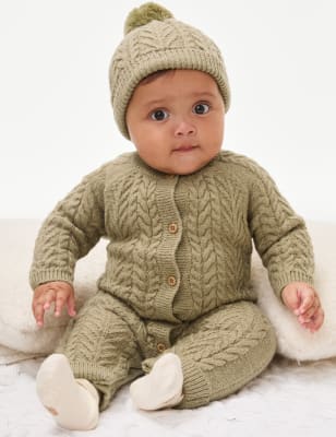 

Unisex,Boys,Girls M&S Collection 2pc Knitted All In One and Hat Set (0-12 Mths) - Green Mix, Green Mix