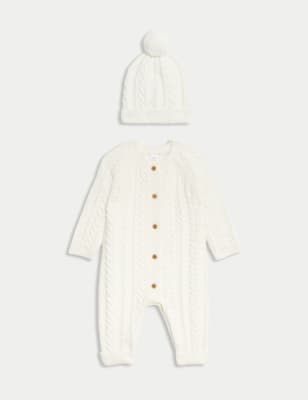 

Unisex,Boys,Girls M&S Collection 2pc Knitted All In One and Hat Set (0-12 Mths) - Cream Mix, Cream Mix