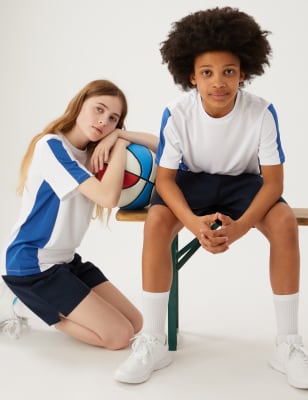 

M&S Collection Active - Camiseta unisex (3-16 años) - White/Med Blue, White/Med Blue