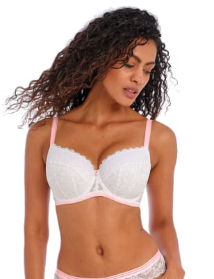 Freya Women's Offbeat Wired Padded Balcony Bra C-H - 36F - Black, White,Black,Pink