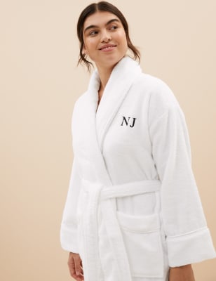 M&S Personalised Women's Towelling Dressing Gown - White, White