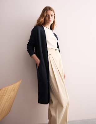 

JAEGER Womens Pure Merino Wool Longline Cardigan - Navy, Navy