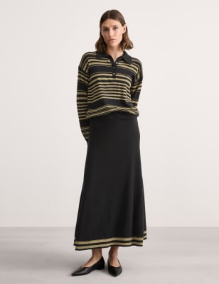 

JAEGER Womens Pure Merino Wool Striped Collared Jumper - Black Mix, Black Mix