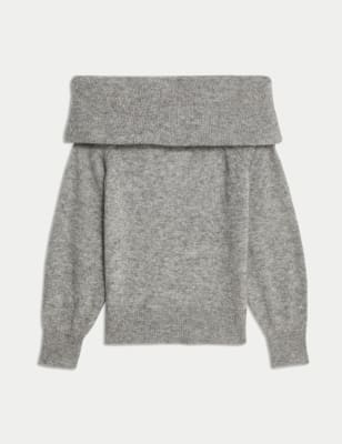 

JAEGER Mohair Blend Off The Shoulder Jumper - Grey, Grey