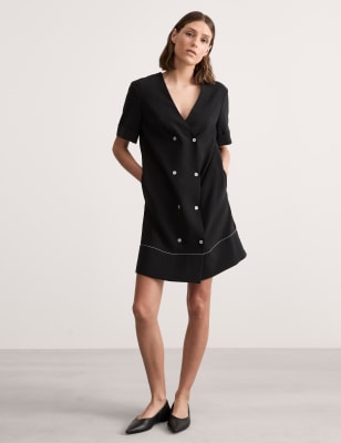 

JAEGER Womens Crepe Button Button Detail Mini Shift Dress - Black, Black