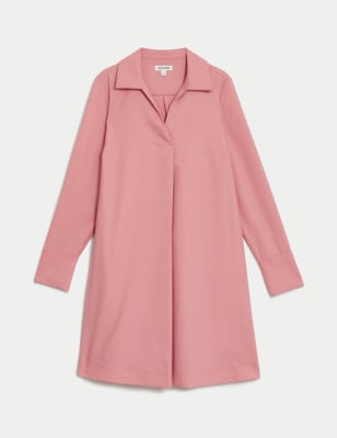 

JAEGER Womens Wool Rich Collared V-Neck Mini Shirt Dress - Pink, Pink