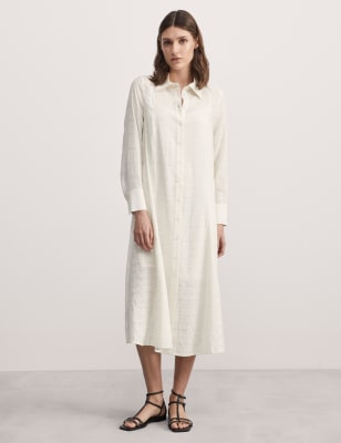 Jaeger Women's Textured Button Through Midi Shirt Dress - 10 - Ivory, Ivory