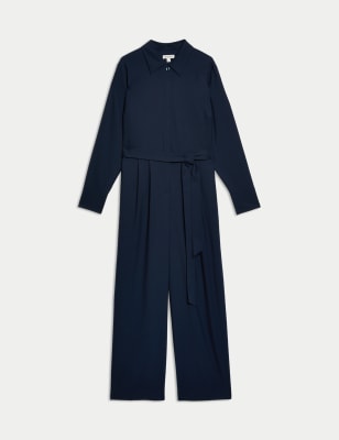 

JAEGER Wool Rich Belted Long Sleeve Jumpsuit - Navy, Navy