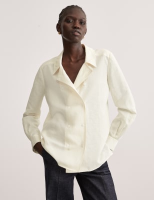 

JAEGER Womens Linen Rich Button Detail Shirt - Cream, Cream