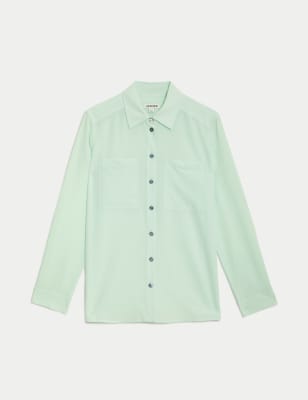 

JAEGER Womens Pure Silk Collared Utility Shirt - Pale Green, Pale Green