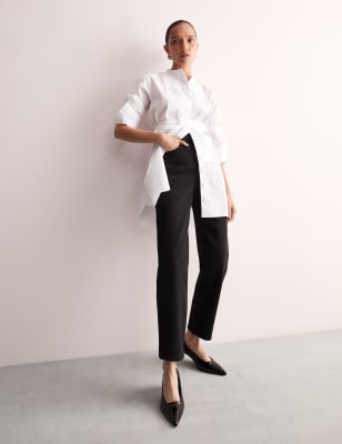 

JAEGER Womens Pure Cotton Tie Front Longline Shirt - White, White