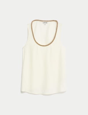 

JAEGER Womens Embellished Scoop Neck Shell Top - Ivory, Ivory