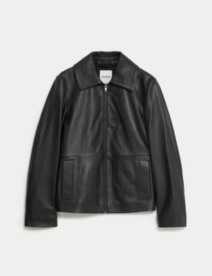 

JAEGER Womens Leather Trucker Jacket - Black, Black
