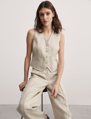 Jaeger Women's Pure Linen Waistcoat - 14 - Oatmeal, Oatmeal