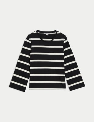 

JAEGER Womens Pure Cotton Striped Top - Black Mix, Black Mix