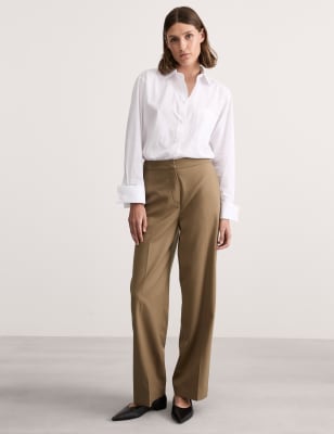 

JAEGER Womens Wool Rich Straight Leg Trousers - Camel, Camel