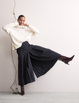 

JAEGER Womens Wide Leg Culottes with Wool - Navy, Navy