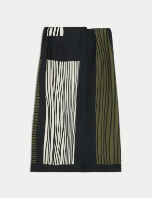 

JAEGER Womens Linear Print Midi Wrap Skirt - Black Mix, Black Mix