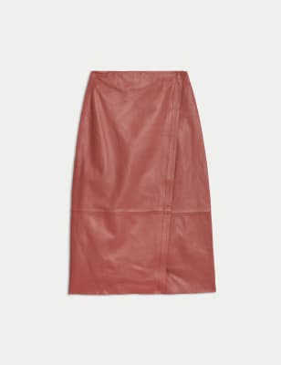

JAEGER Womens Leather Midi Wrap Skirt - Pink, Pink