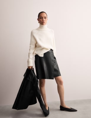 

JAEGER Womens Leather Mini Wrap Skirt - Black, Black