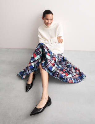 

JAEGER Womens Cotton Rich Printed Midi A-Line Skirt - Multi, Multi