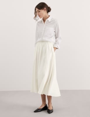 Jaeger Women's Linen Rich Midi A-Line Skirt - 18 - Ivory, Ivory